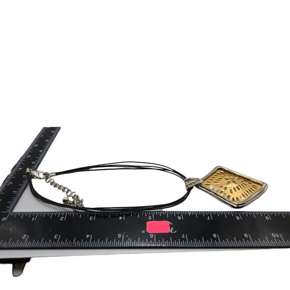 Chicos Necklace Statement Pendant 3" Gold Tone Layered Black Cord 14–16" Long - Picture 4 of 5